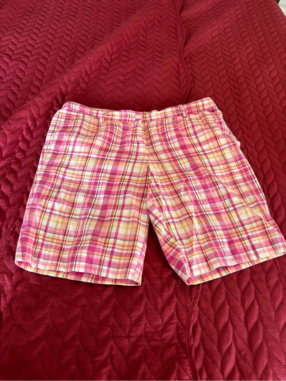 Talbots Pink Plaid Bermuda Shorts 10 Coastal Cottagecore Boho Preppy Academia